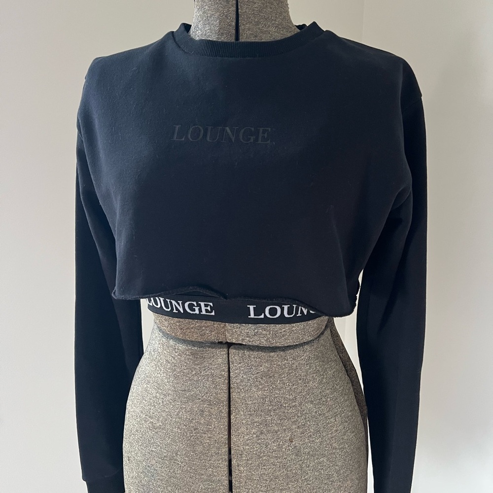 Lounge Black Cropped Sweatshirt & Bralette Set